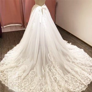 Lace Detachable Wedding Train,Detachable Bridal Skirt For Wedding,4 layers Lace Tulle Bridal Overskirt,Bridal Skirt Overlay,Attached train