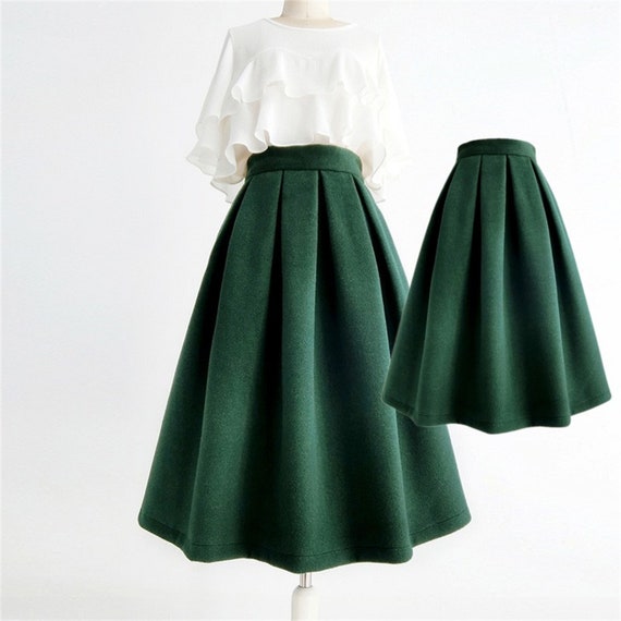 Falda de lana verde esmeralda falda larga - Etsy