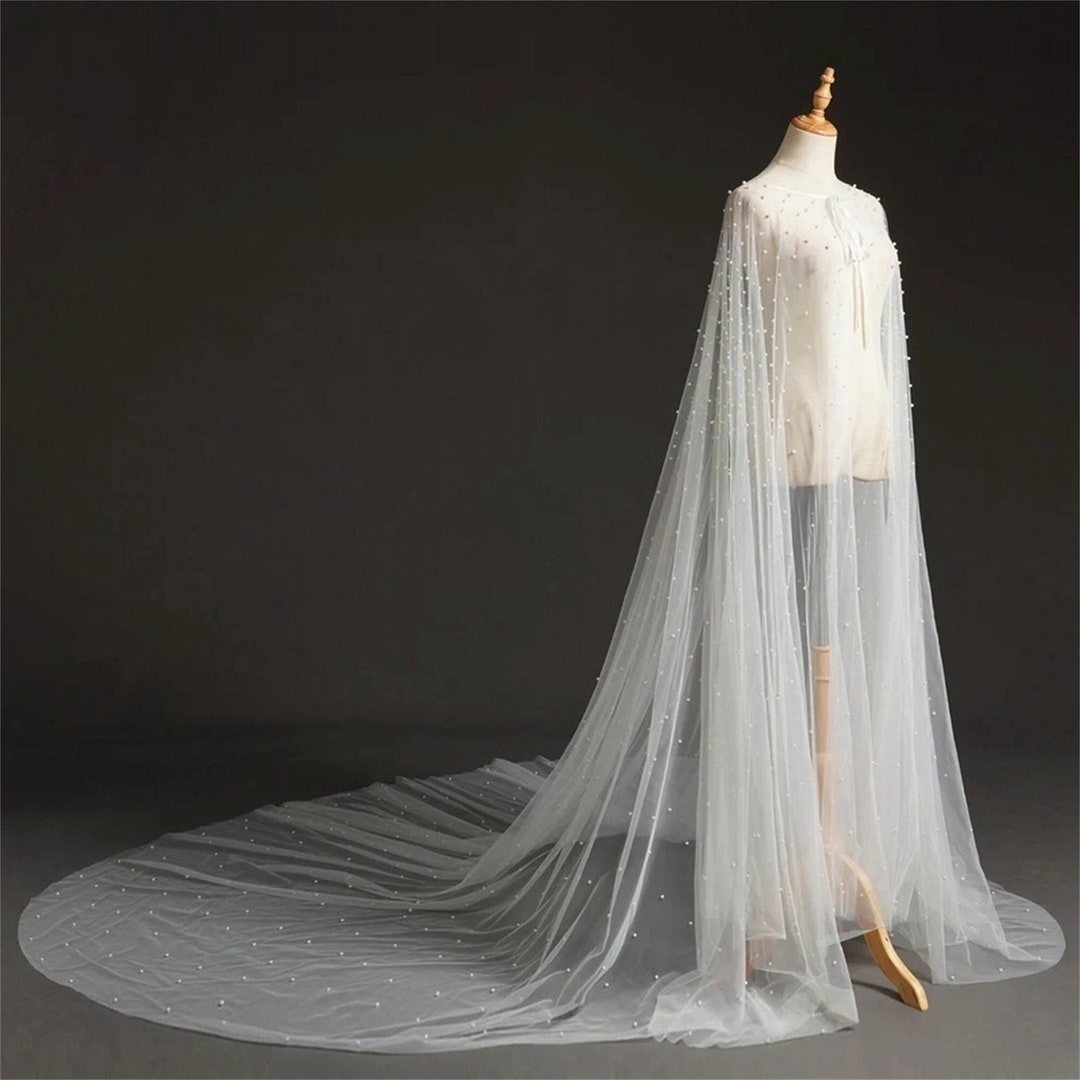 Shoulder Veil With Pearls Pearls Cape With Train Wedding - Etsy