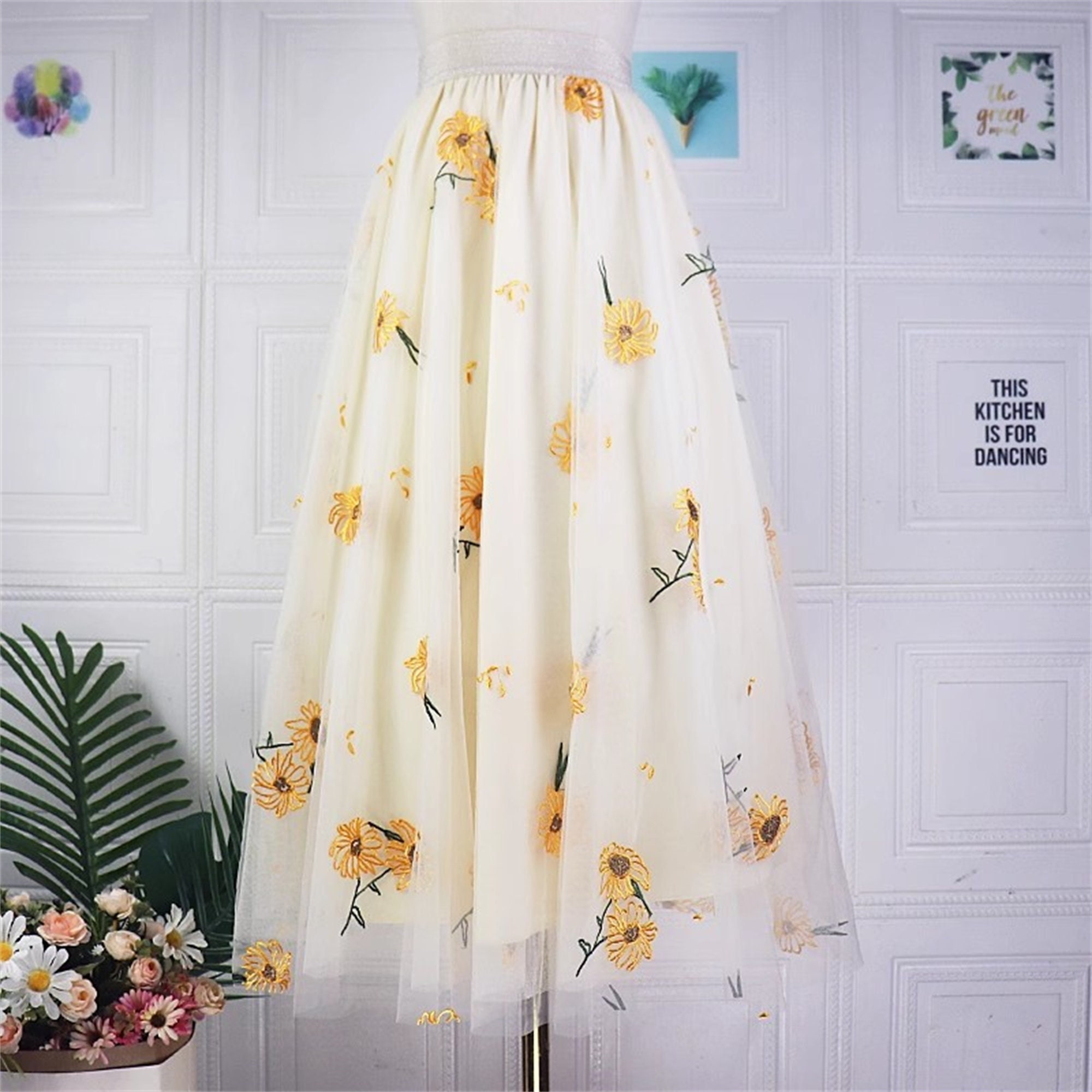White skirt with yellow cheap flowers