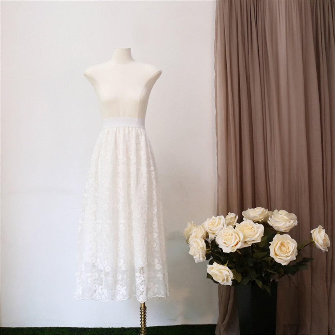 Embroidery White Prom Skirt Lace Bridal Skirt Long Maxi Etsy