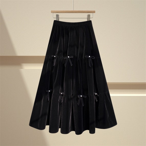Cute black top velvet skirts