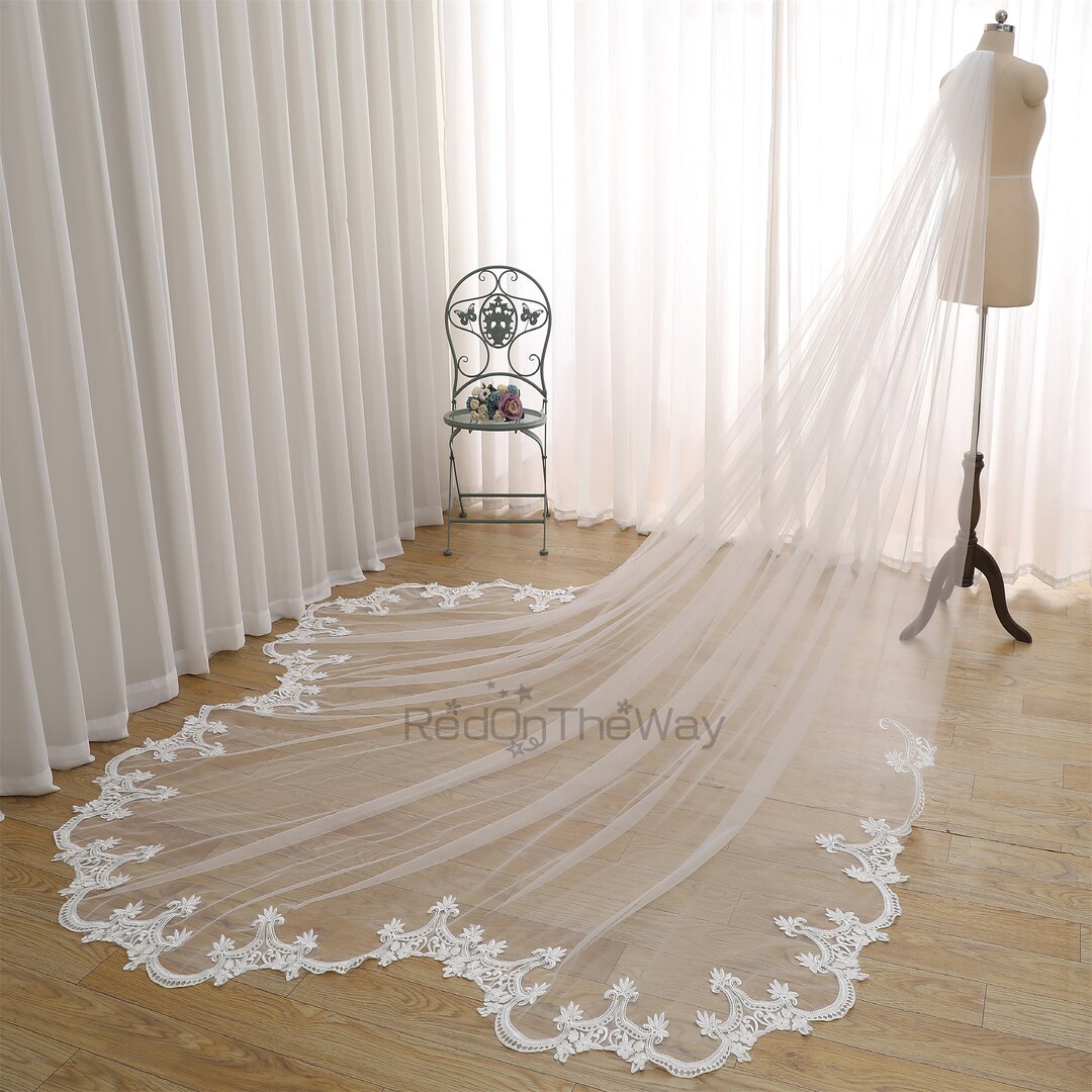 Special Cut Veil, Lace Edge Wedding Veil, Vintage Bridal Veil, Simple