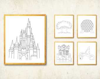 Theme Park Icon Line Art Bundle / Theme Park Inspired Wall Art / Minimalist Wall Art / Instant Download Wall Art