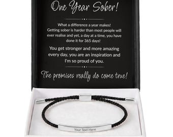 Sobriety Bracelet, Personalized Recovery Bracelet, 1 Year Sober Gift, Custom Engraved Bracelet, Sobriety Anniversary Gift