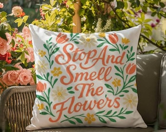 Detente y huele las flores: cojín para exteriores, cojín de jardín para muebles de exterior, cojín de jardín acogedor, cojín floral para exteriores