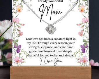 Para mi maravillosa mamá: placa acrílica iluminada y collar, regalo personalizado para el Día de la Madre, letrero conmemorativo con luz LED y collar.