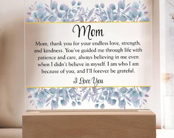 Mamá, gracias por tu amor infinito, placa acrílica iluminada con diseño floral, agradecimiento a mamá, recuerdo sentimental para mamá, regalo del Día de la Madre
