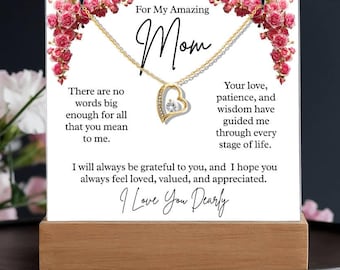 Para mi increíble mamá: placa acrílica iluminada y collar con forma de corazón, regalo para el Día de la Madre, letrero conmemorativo con luz LED y collar, decoración para mamá.