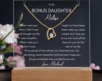 Personalized Bonus Daughter Gift from Stepdad, LED Acrylic Plaque & Forever Love Necklace