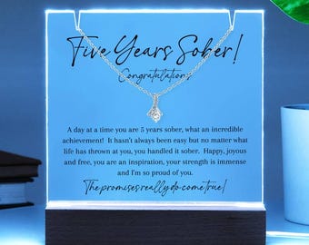 5 Years Sober Necklace, Acrylic Display, Five Years Sobriety Gift, Sober 5 Years, Alcoholics Anonymous, AA 5 Years Present, Sobriety Jewelry
