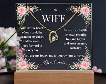 Personalized Wife Gift Necklace and LED Acrylic Plaque, Romantic Keepsake From Husband