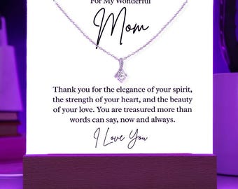 Para mi hermosa mamá: placa acrílica iluminada y collar, regalo para el Día de la Madre, letrero conmemorativo con luz nocturna LED para mamá, de parte de su hijo o hija.