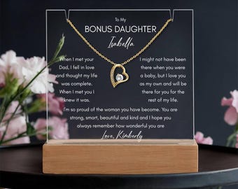 Personalized Bonus Daughter Gift from Stepmom, Light-Up Acrylic Plaque & Forever Love Necklace