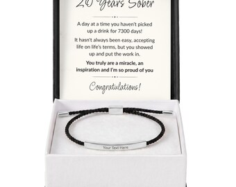 20 Year Sobriety Bracelet, Personalized Recovery Bracelet, 20 Years Sober Gift, Custom Engraved Bracelet, Sobriety Anniversary Gift