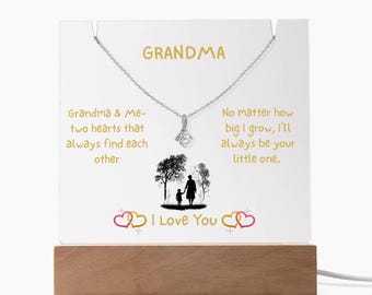 Grandma & Grandchild Necklace and Acrylic Keepsake Gift Set, Silhouette LED Plaque, Grandmother Gift