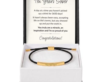 10 Year Sobriety Bracelet, Personalized Recovery Bracelet, 10 Years Sober Gift, Custom Engraved Bracelet, Sobriety Anniversary Gift