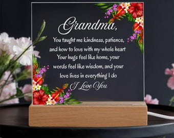 Grandma, Your Love Lights My World – LED Acrylic Plaque, Perfect Grandma Gift, Mothers Day, Birthday, From Grandkids, Present For Granny