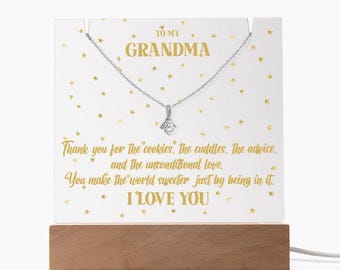 Grandma Necklace & Acrylic Keepsake Gift Set, Thank You Grandma Star Design with LED Base