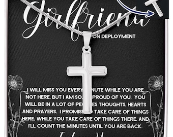 Implementatiecadeau voor vriendin, militair vriendincadeau, inzetketting voor haar, leger, marine, luchtmacht, mis je, kruisketting sieraden