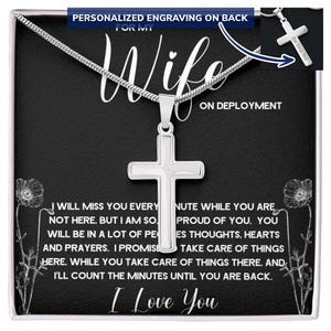 Deployment Gift for Wife, Military Wife Gift, Deployment Necklace for Her, Army, Navy, Air Force, I Miss You, Cross Chain Keepsake Jewelry
