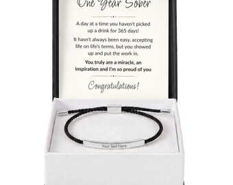 365 Days Sober Bracelet, Personalized One Year Recovery Gift, Engraved Sobriety Jewelry, First Anniversary Keepsake