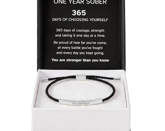 One Year Sobriety Bracelet, Personalized Recovery Gift, Custom Engraved Bracelet, 365 Days Sober Anniversary Gift