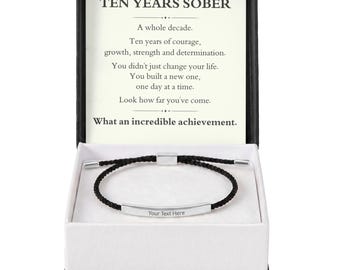 10 Year Sobriety Bracelet, Personalized Recovery Bracelet, 10 Years Sober Gift, Custom Engraved Bracelet, Sobriety Anniversary Gift