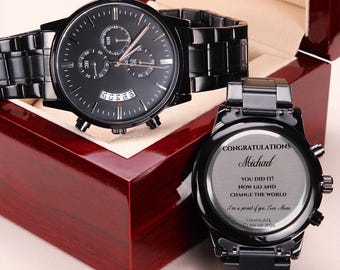Personalized Graduation Gift, Engraved Watch For Him, Custom Graduation Gift For Son, Grandson, Nephew, Godson, Class of 2026, From Mom, Dad