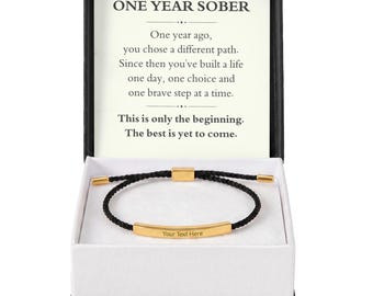 1 Year Sober Bracelet, Personalized Recovery Bracelet, Custom Engraved Sobriety Anniversary Gift