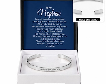 Personalized, Engraved Cuff Bracelet for Nephew,  Gift from Aunt or Uncle. Your Words, 2 Colors