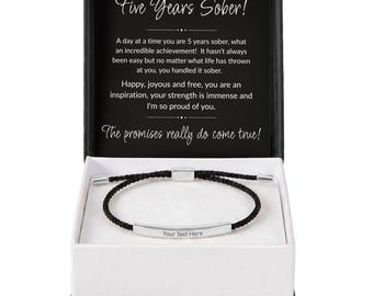 5 Year Sobriety Bracelet, Personalized Recovery Bracelet, 5 Years Sober Gift, Custom Engraved Bracelet, Sobriety Anniversary Gift