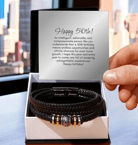 Happy 50th Birthday Gift For Him, Mens Bracelet, 50th Birthday, 50th Gift For Friend, Brother, Dad, Husband, Grandad, Happy 50th Present