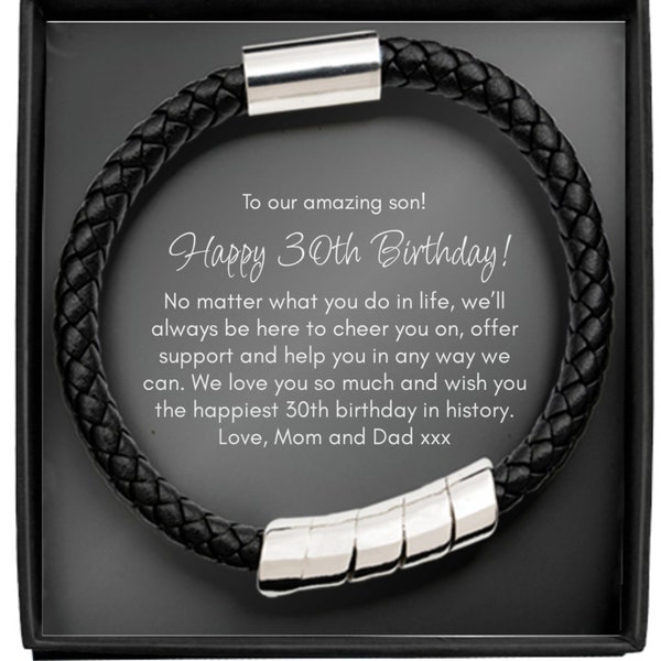 30th Birthday Gift for Son, Bracelet For Son, From Mom and Dad, Thirtieth Present for Him, 30th Jewelry for Man, 30th Birthday Present