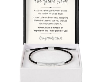 5 Year Sobriety Bracelet, Personalized Recovery Bracelet, 5 Years Sober Gift, Custom Engraved Bracelet, Sobriety Anniversary Gift