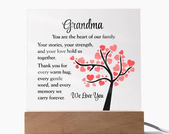 Grandma, You Are the Heart of Our Family Light Up Acrylic Plaque, Grandma Signs, Best Grandma Gifts, From Grandkids, Mothers Day, Birthday