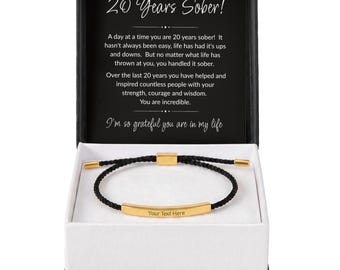 20 Year Sobriety Bracelet, Personalized Recovery Bracelet, 20 Years Sober Gift, Custom Engraved Bracelet, Sobriety Anniversary Gift
