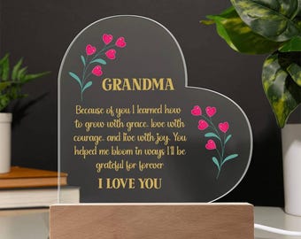 Grandma, You Helped Me Bloom, Heart Shaped Light Up Plaque, Grandma Night Light Sign, Mothers Day, Cute Granny Gifts, From Grandchild