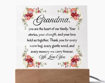 Grandma, The Heart of Our Family Acrylic Plaque, Grandma Night Light, Cute Grandma Mothers Day Gift, Sentimental Keepsake From Grandkids