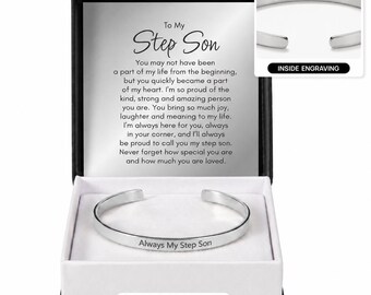 Personalized Step Son Gift, Engraved Bonus Son Bracelet.  Your Words, 2 Colors