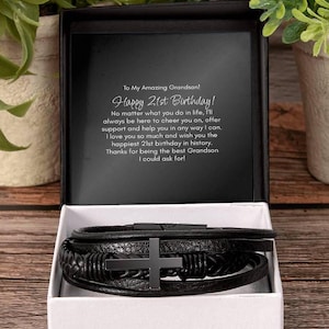 Presente de 21º aniversário para neto, pulseira de 21º aniversário, joias para neto, feliz 21º neto, presente de 21º aniversário para ele, aniversário de 21 anos