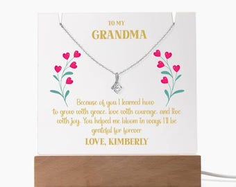 Personalized Grandma Necklace & Light Up Acrylic Keepsake, Grandmother Gift from Granddaughter or Grandson