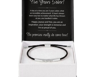 Five Year Recovery Bracelet, Personalized 5 Years Sober Gift, Custom Engraved Jewelry, Sobriety Anniversary Keepsake