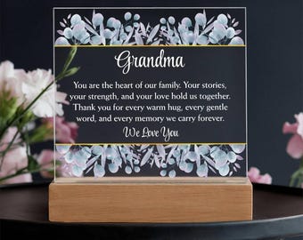 Grandma, You Are the Heart of Our Family LED Acrylic Plaque, Cute Grandma Sign, Home Decor, Night Light, Mothers Day Gifts, From Grandkids