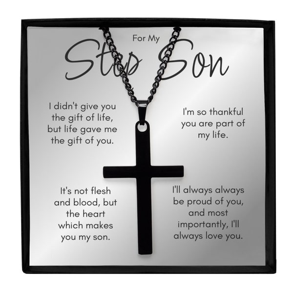 Step Son Gift Cross Chain, Christmas, Birthday, Graduation Gift for Step Son, Bonus Son Gift, Stepson Gift, Step Son Jewelry, Best Step Son