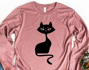 Cat Long Sleeve Shirt, Cat Silhouette Long Sleeve, Cat Lover Shirt