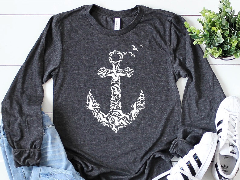 Anchor Long Sleeve Shirt Anchor Birds Shirt Nautical Shirt Etsy
