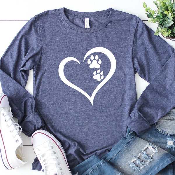 Dog Lover Long Sleeve Shirt, Paw Heart Shirt, Animal Lover Gift, Dog Lover Shirt, Paw Shirt for  , Gift For Pet Owners, Dog Cat Lover