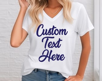 V-Neck Shirt: Personalized Custom Text or Logo (Unisex and Women’s Fit)