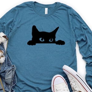 Cat Silhouette Long Sleeve, Cat Long Sleeve Shirt, Cat Lover,   Cat Long Sleeve Shirt, Cute Cat, Gift For Cat Lover, Kitten Shirt
